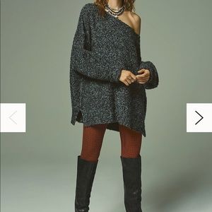 Free People Moira Slouchy Tunic Oversized Sweater in Black Combo